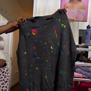 Multicolor Splatter Women's Crew Neck Sweater